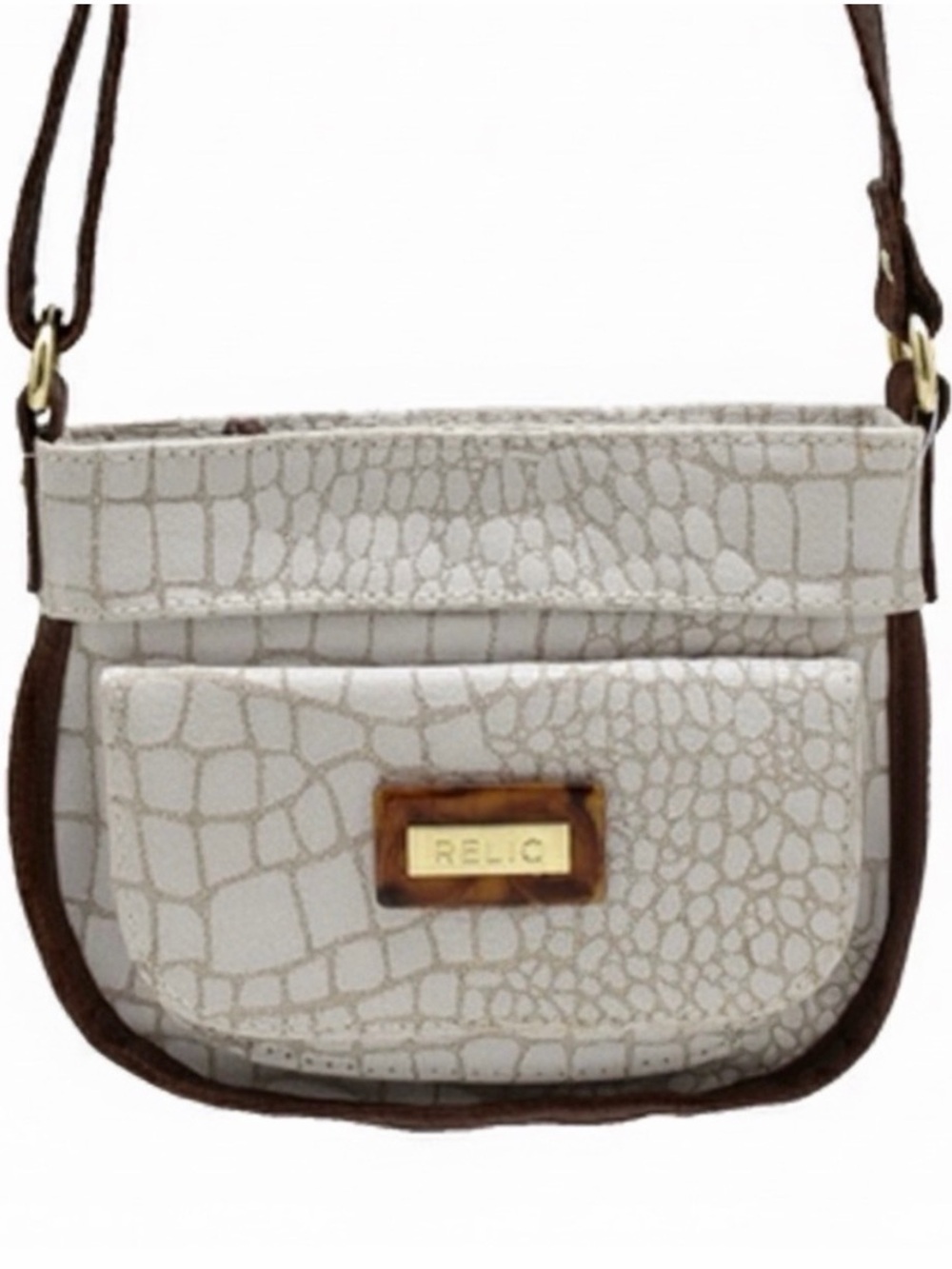 Relic Cream Croc-Embossed Crossbody with Brown Trim